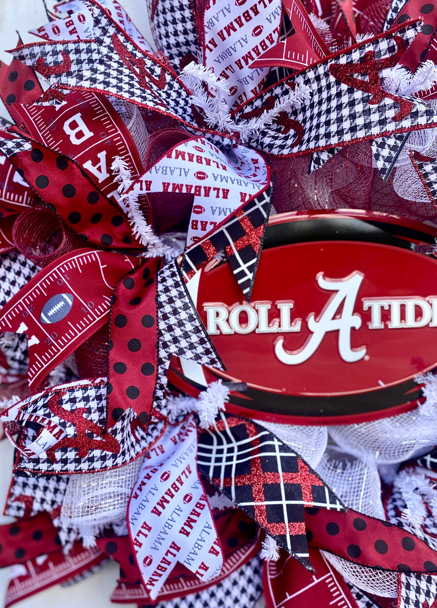 24" Diameter Round University of Alabama Football Wreath, Ribbon and M