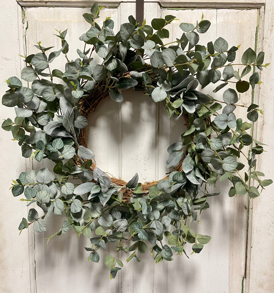 20-22" Diameter Round Green Eucalyptus and Lambs Ear Wreath – Door and ...