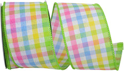 2.5"x10yd Reliant Ribbon Wired Edge Candy Shop Plaid-Pink, Green, Yellow, Blue, White