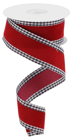 1.5"X10yd Red Velvet with Black and White Gingham Wired Edge Ribbon