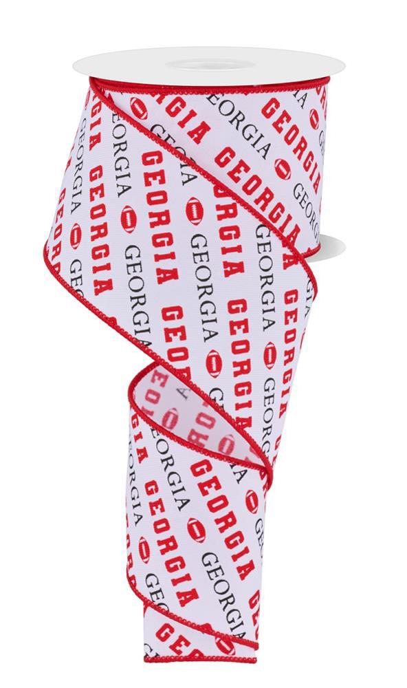 Georgia Print Wired Ribbon with Football for Wreaths Floral Arrangements and Gift Wrapping | Red/Black/White | 2.5 Inch x 10 Yards