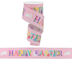 2.5" Glitter Happy Easter Ribbon: Pale Pink (10 Yards)