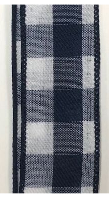1.5" x 50yd Navy Blue on White Woven Check Wired Ribbon