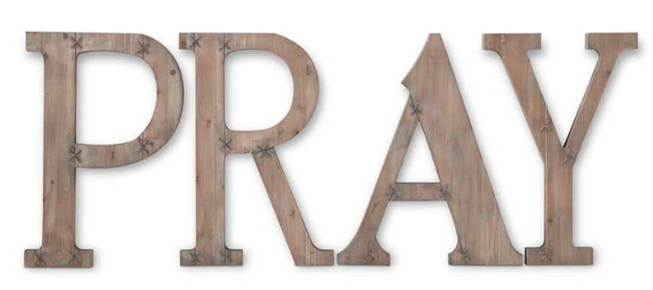 K&K Interiors Oversized Wooden Pray Wall Sign with Metal Detail