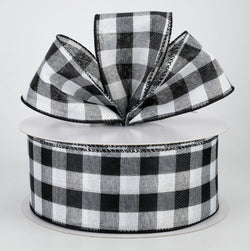 2.5" X 50yd Wired Woven Buffalo Plaid -wired edge (Black/White)