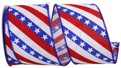 2.5"x10yd Patriotic Stars and Stripes on Royal Wired Edge Ribbon-Red, white, blue