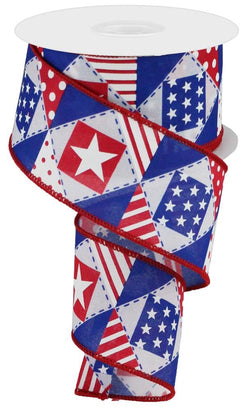 Patriotic Patchwork Wire Edge Ribbon, 10 Yards (Red, White, Blue, 2.5 Inchx 10yd)