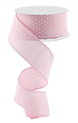 1.5"X10yd Raised White Swiss Dots On Pink Royal Wired Ribbon