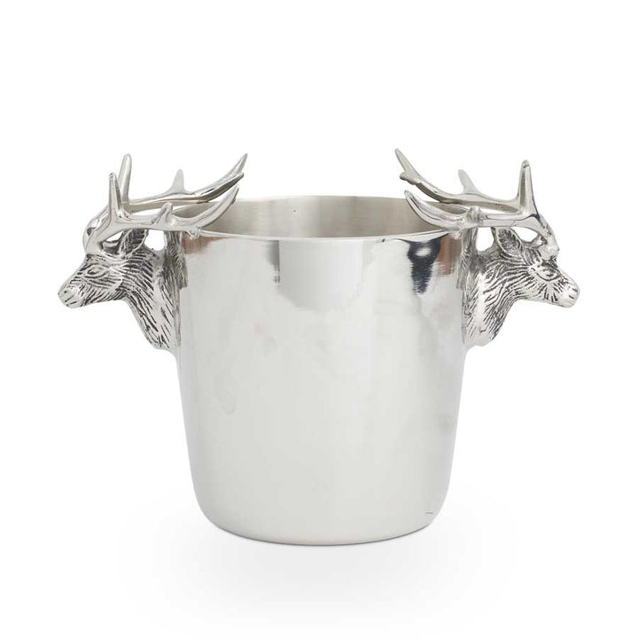 11.5 Inch Polished Silver Ice Bucket with Deer Head Handles