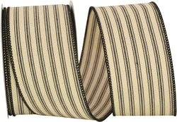 Reliant Ribbon Ticking Linen Stripe Wired Edge Ribbon, 2-1/2 Inch X 10 Yards, Black