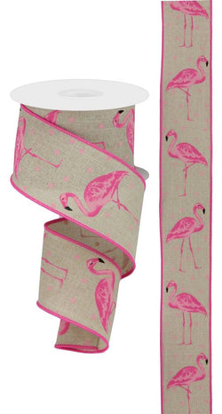2.5" Flamingo Ribbon: Beige Buff (10 Yards) Pink Flamingo Ribbon by Expressions