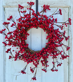 20-22" Diameter Red Berry Christmas Door Wreath on Vine Base