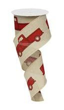 Vintage Red Truck on buff 2.5" 10yd wired ribbon