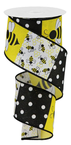 Craig Bachman Bumble Bee Block Pattern Wired Ribbon, 10 Yards (White, 2.5 Inch)