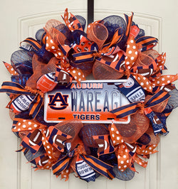 24" Round Auburn War Eagle Front Door Wreath, Football Fan Decoration, Tigers