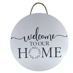 18" Round MDF Welcome to Our Home Sign with Rope Hanger-Wreath O Design