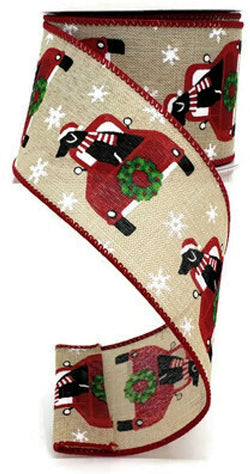 2.5" Red Farm Truck Ribbon: Dog (10 Yards) - Truck with Dog Christmas Wired Ribbon