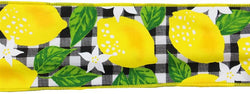2.5" x 10 yd Yellow Lemon on Black and White Ghingham Check Wired Ribbon
