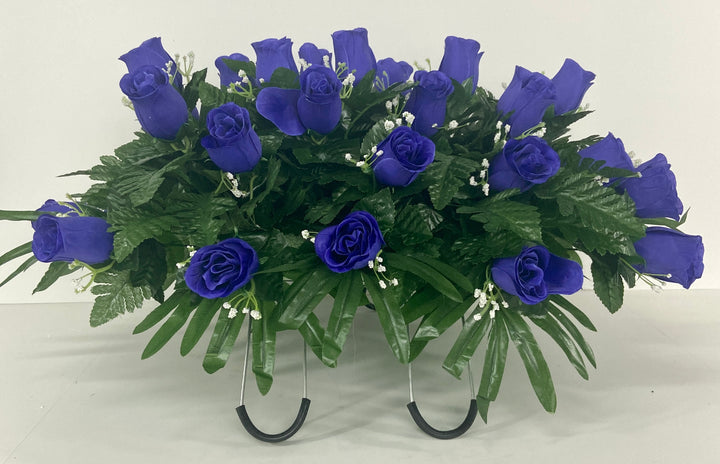 Purple Rose Cemetery Headstone Saddle for Grave Decoration, Memorial Flowers, Silk Sympathy Flowers