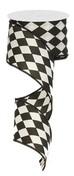 Black Harlequin Ribbon: Crisp Black and White Wired Ribbon 2.5" Wide x 10 Yards