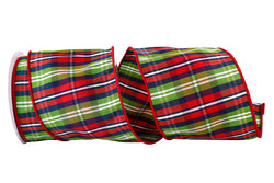 4"x10yd Carpenter Plaid Wired Edge Ribbon-Navy, Green, Red, White