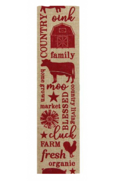 2.5" x 10 yd Country Living Wired Edge Ribbon-Red on Natural