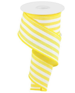 2.5" X 10yd Vertical Stripe Ribbon Wired Edge-Yellow and White