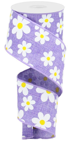 2.5" Flower Daisy Ribbon: Lavender (10 Yards) Summer Spring Floral Wired Ribbon RG0193513