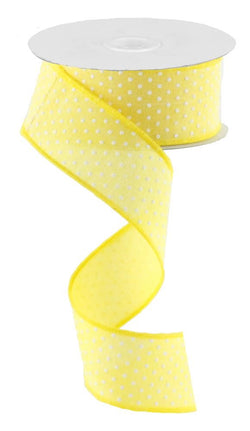 1.5"X10yd Raised WhiteSwiss Dots On Royal Yellow Wired Ribbon