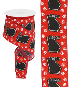 2.5"X10yd Wired Georgia Ribbon with Paw Prints-red, black, white
