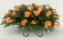 Sunset Rose with Baby's Breath Flowers Cemetery Headstone Saddle Arrangement