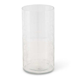 12 Inch Etched Windowpane Clear Glass Cylinder Vase