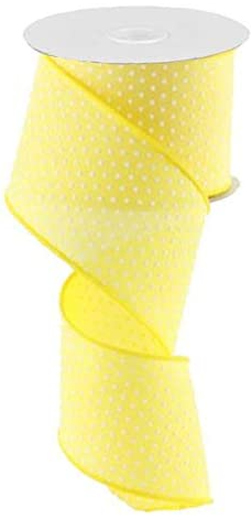 Yellow White Raised Swiss Polka Dots Wired Ribbon (2.5 Inches x 10 Yards)