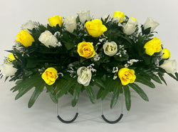 Cream and Yellow Rose Cemetery Arrangement, Graveside Decorations. Headstone Saddle, Sympathy Flowers, Grave Flowers, Headstone Topper