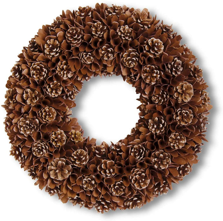 22.5 Inch Brown Shaved Wood & Pinecone Wreath