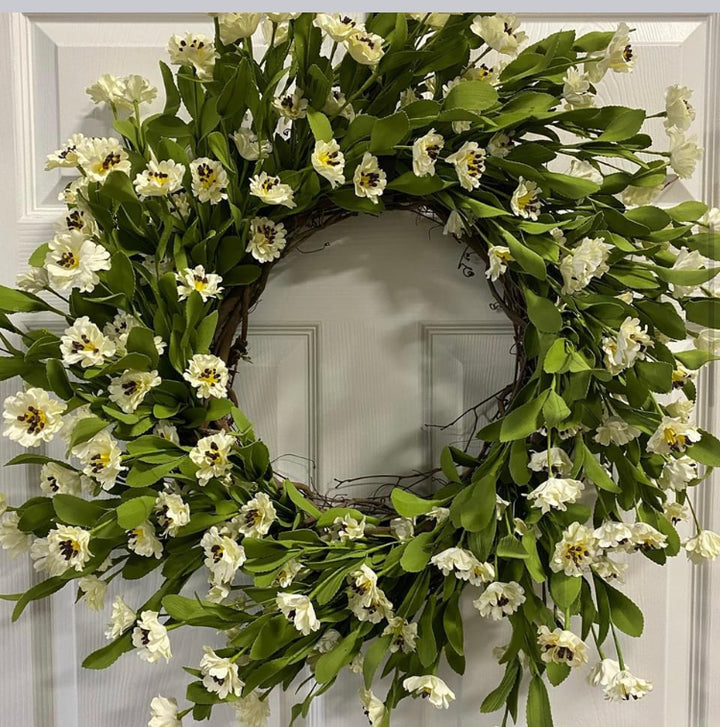 Handmade White Daisy Wreath for Front Door-Great for Mother's Day Gift, Spring, Summer Door Decor, Round 19-20