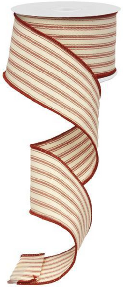 Classic Red & Beige Ticking Stripe Ribbon/Garland, 2.5" Wide x 10 Yards