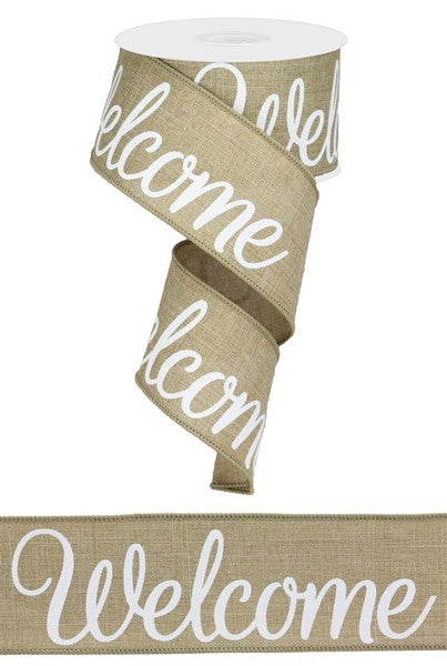 Welcome Canvas Wired Edge Ribbon, 2.5