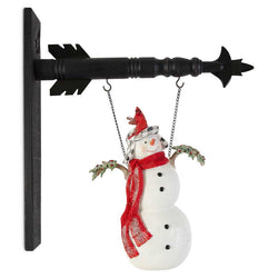 14 Inch Glittered Resin Snowman w/4 Cardinals Arrow Replacement, White