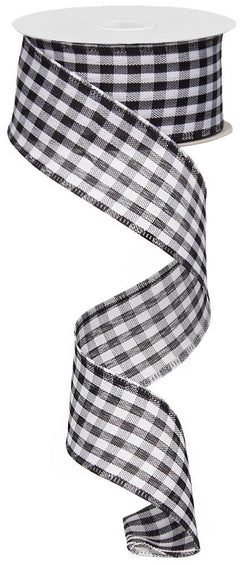 1.5"X50yd Black and White Gingham Check-Wired Ribbon