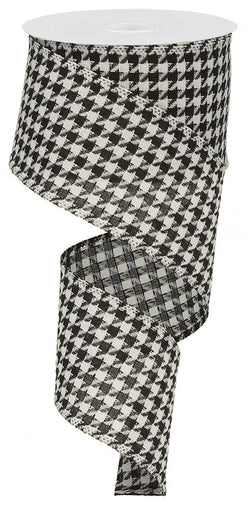2.5" Wide Expressions Black & White Large Houndstooth Woven Wired Ribbon (10 Yards)