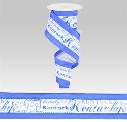 2.5"x10yd Satin Kentucky Blue and White Wired Edge Ribbon