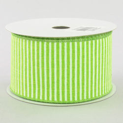 2.5" Wide Expressions Royal Canvas Stripes Pinstripe Wired Ribbon Lime Green & White (10 Yards) Lime Green Wired Edge