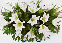 Cemetery Spring Flowers ~Spring white lilly mix~headstone saddle arrangement~cemetery flower service~grave site decor