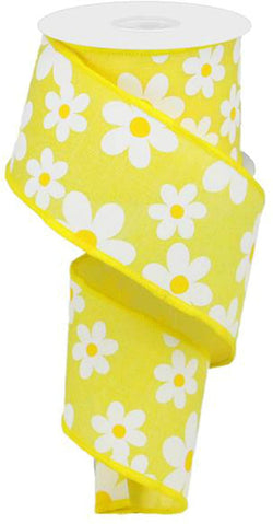 2.5" Flower Daisy Ribbon: Yellow (10 Yards) Summer Spring Floral Wired Ribbon RG0193529