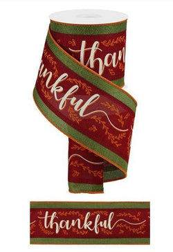 4"X10yd 3 in 1 Thankful On Royal Wired Edge Thanksgiving Ribbon