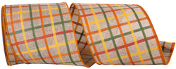 Reliant Woven Plaid Craft Tonal Wired Edge Ribbon, Natural, 4"x10yd
