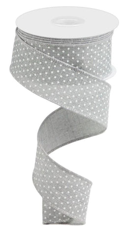 1.5"X10yd Raised Swiss Dots On Royal-White dots on Grey Wired Ribbon