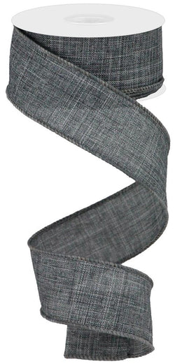Solid Canvas Wired Edge Ribbon, 10 Yards (Grey, 1.5")