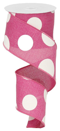 Large Polka Dot Wired Edge Ribbon - 2.5 Inches x 10 Yards (Pink, White)